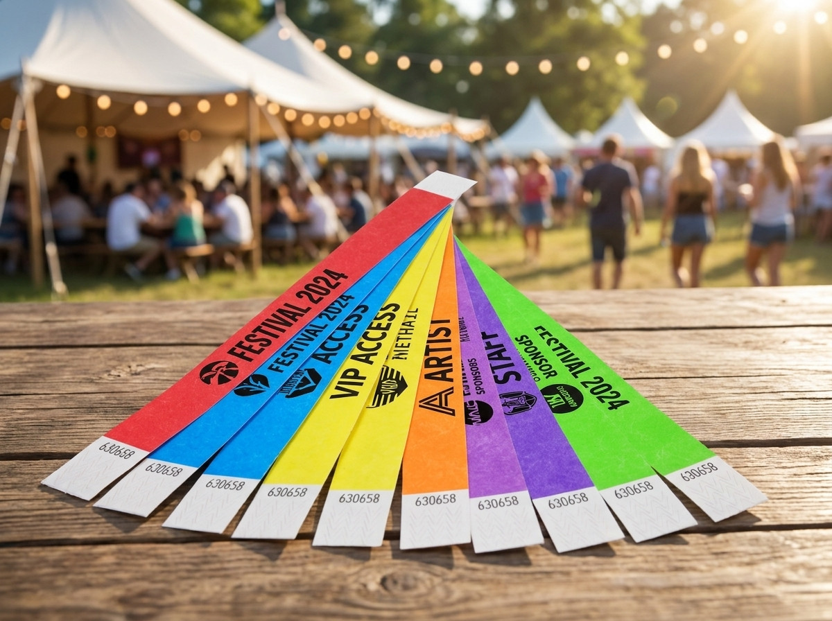 Pulseras Tyvek de colores personalizadas con logo y texto para un festival